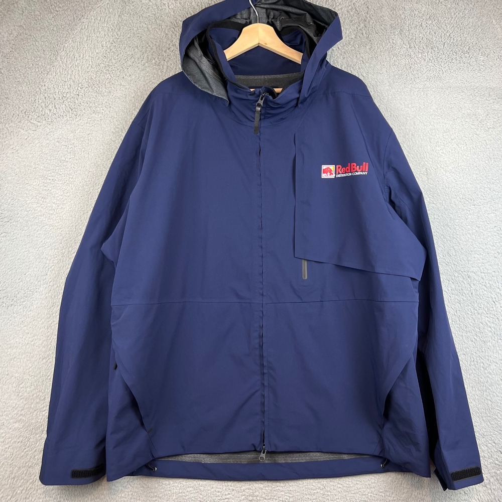 Red Bull Distribution Company Mens Blue Hooded Rain Jacket Full Zip Shell XL